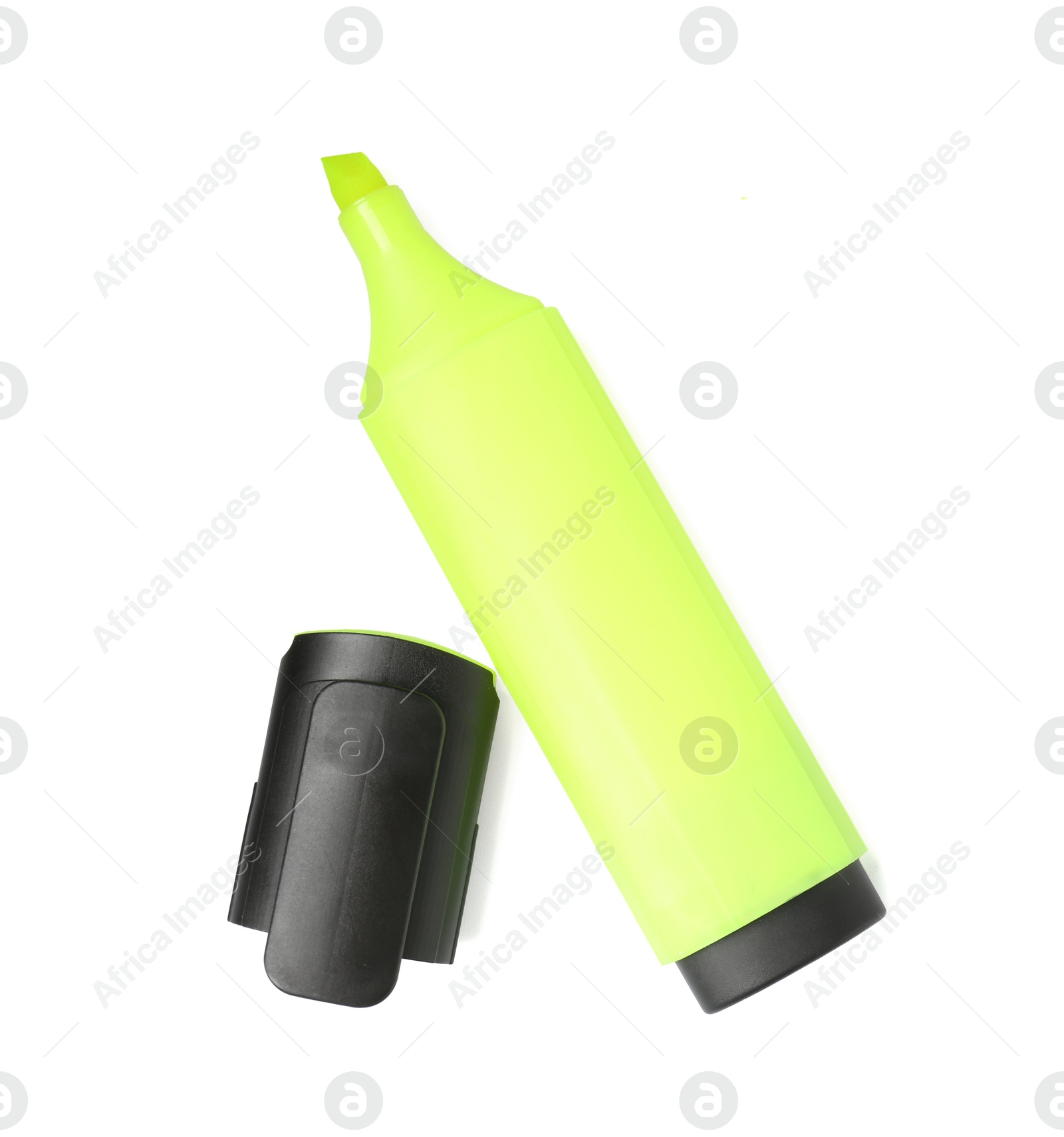 Photo of Highlighter and cap isolated on white, top view