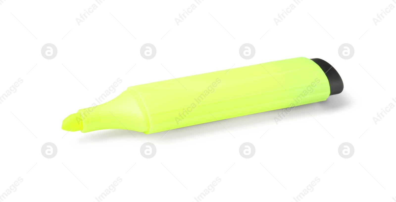 Photo of One bright highlighter isolated on white. School stationery