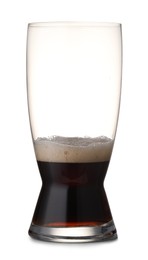 Half full glass of beer isolated on white