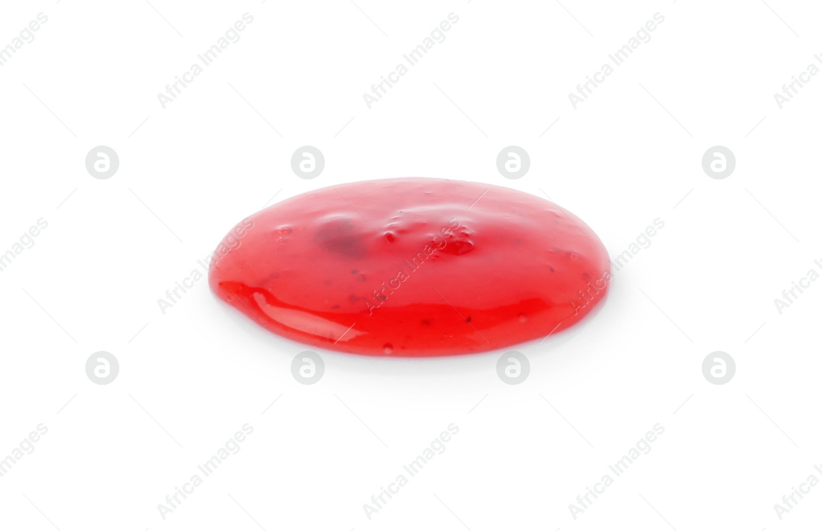 Photo of Sample of tasty strawberry sauce isolated on white