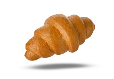 Image of Delicious croissant falling on white background. Puff pastry