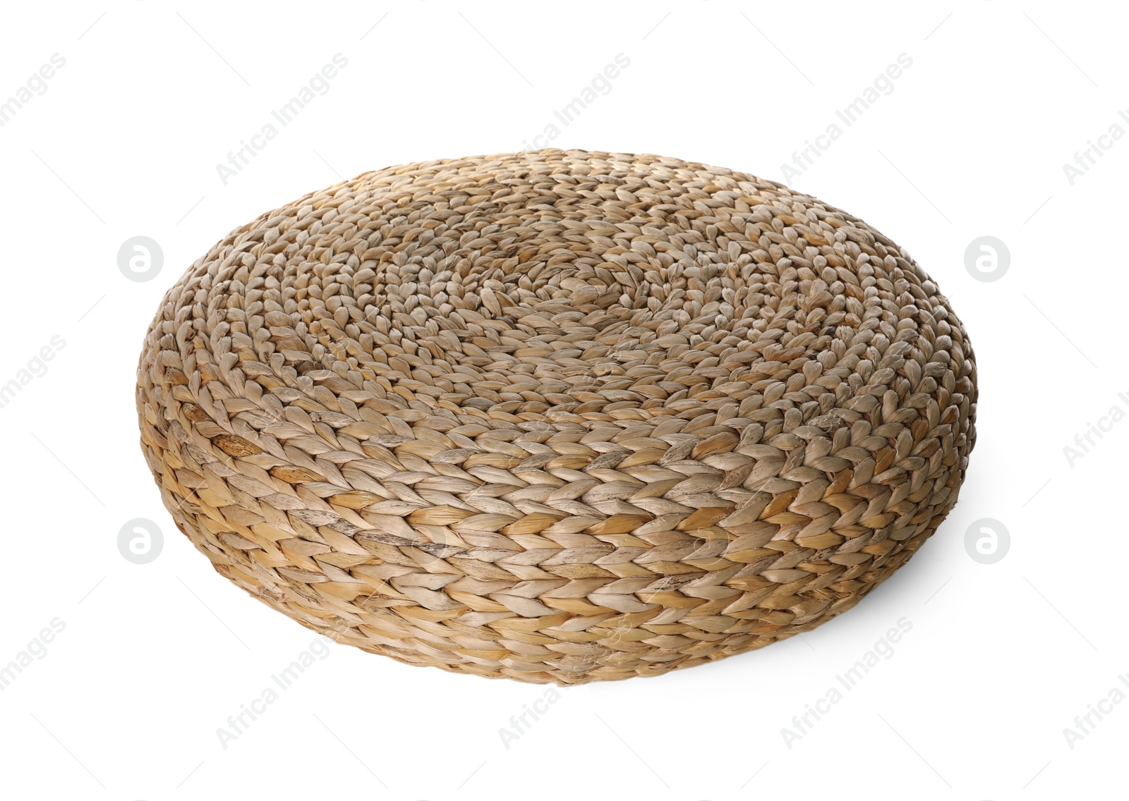 Photo of One stylish wicker pouf isolated on white