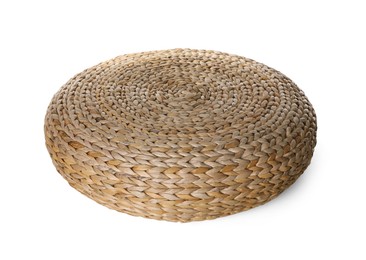 Photo of One stylish wicker pouf isolated on white