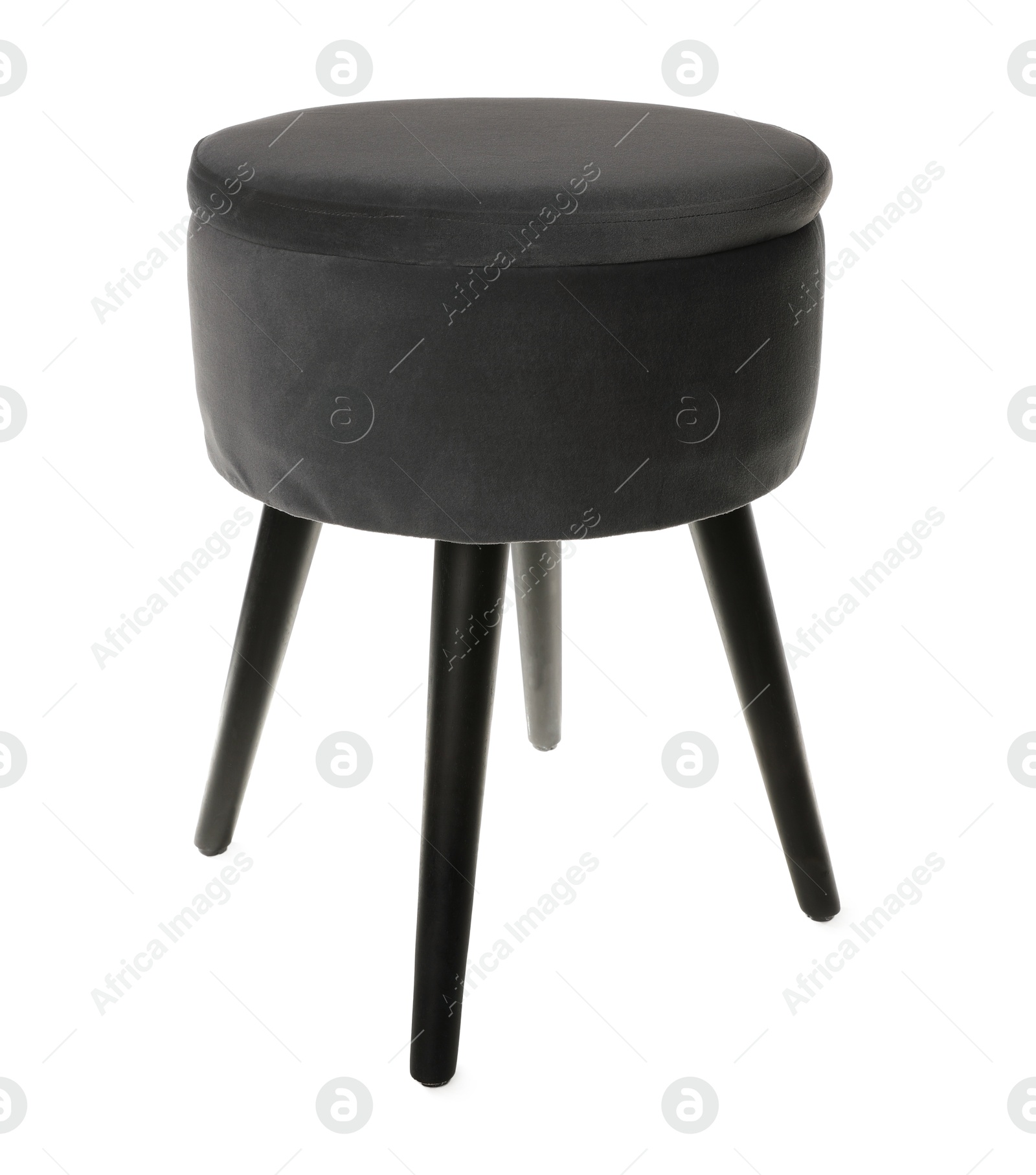 Photo of Stylish grey velvet stool isolated on white