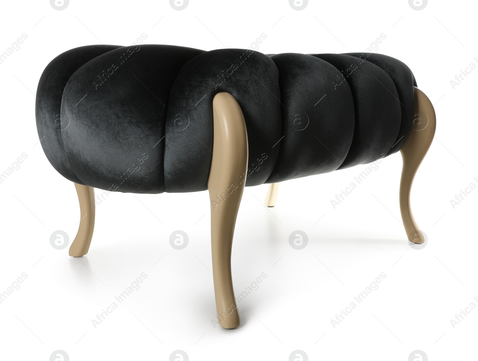 Photo of Stylish black velvet ottoman isolated on white