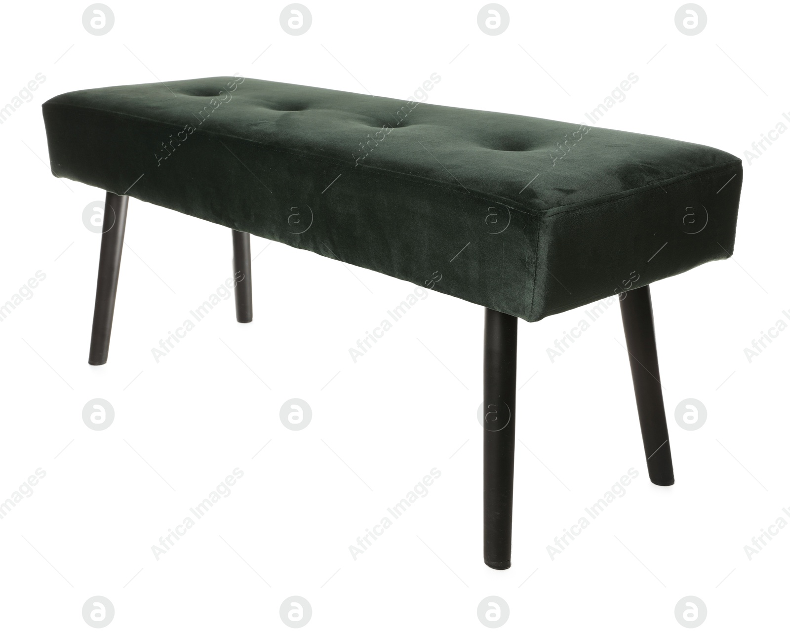 Photo of Stylish dark green velvet indoor bench isolated on white