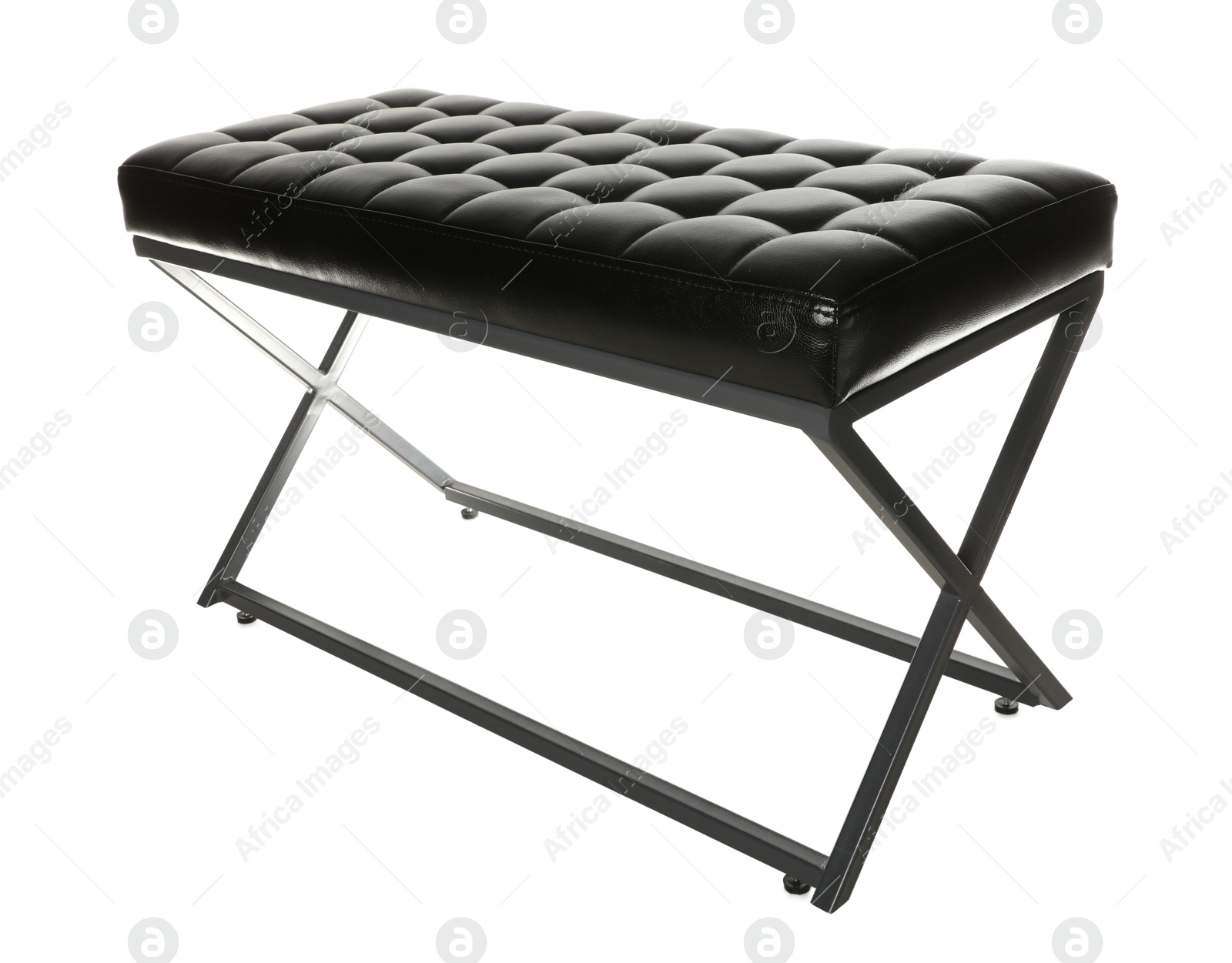 Photo of Stylish black leather indoor bench isolated on white