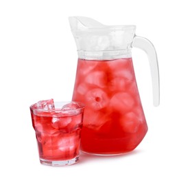 Photo of Delicious hibiscus tea with ice isolated on white