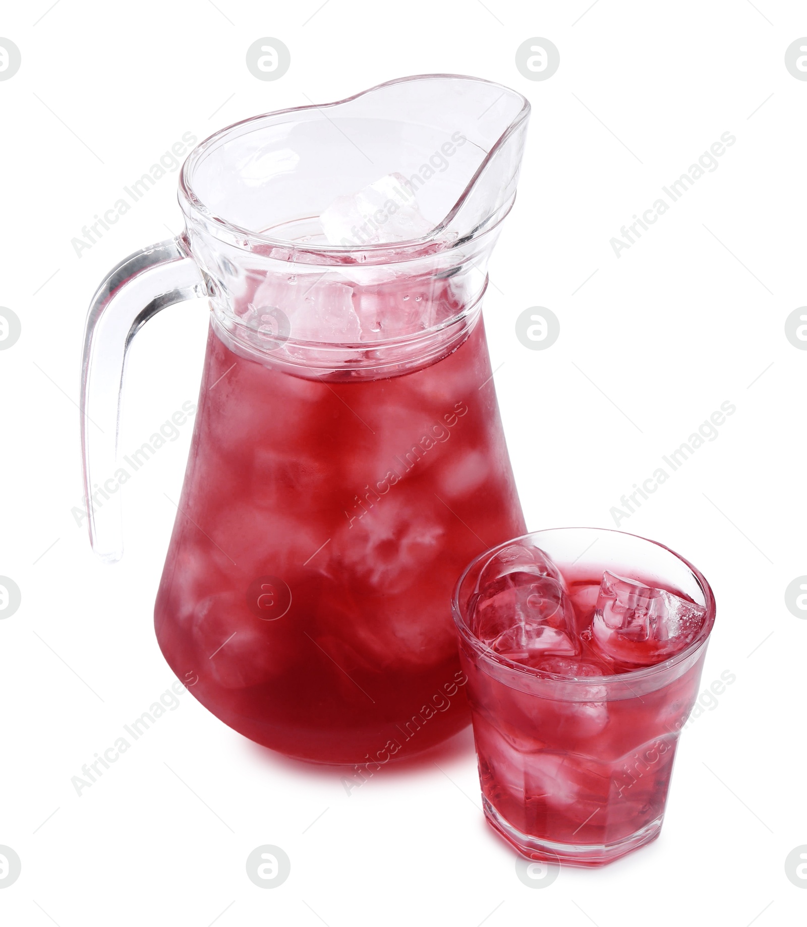 Photo of Delicious hibiscus tea with ice isolated on white