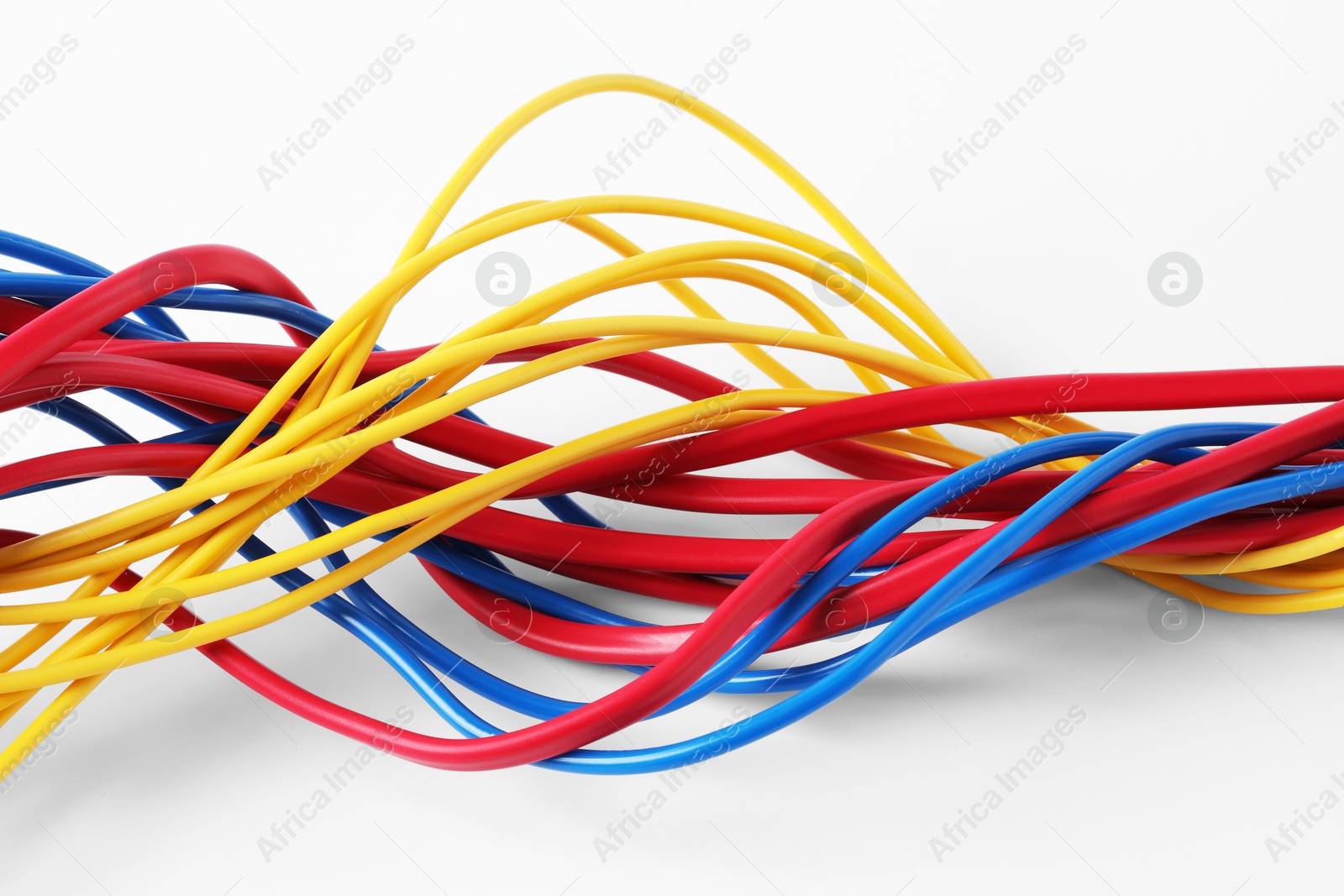 Photo of Many colorful electrical wires isolated on white