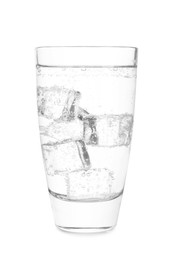 Photo of Glass of refreshing soda water isolated on white