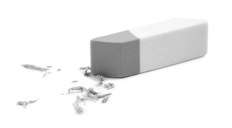 Photo of One eraser and scraps isolated on white