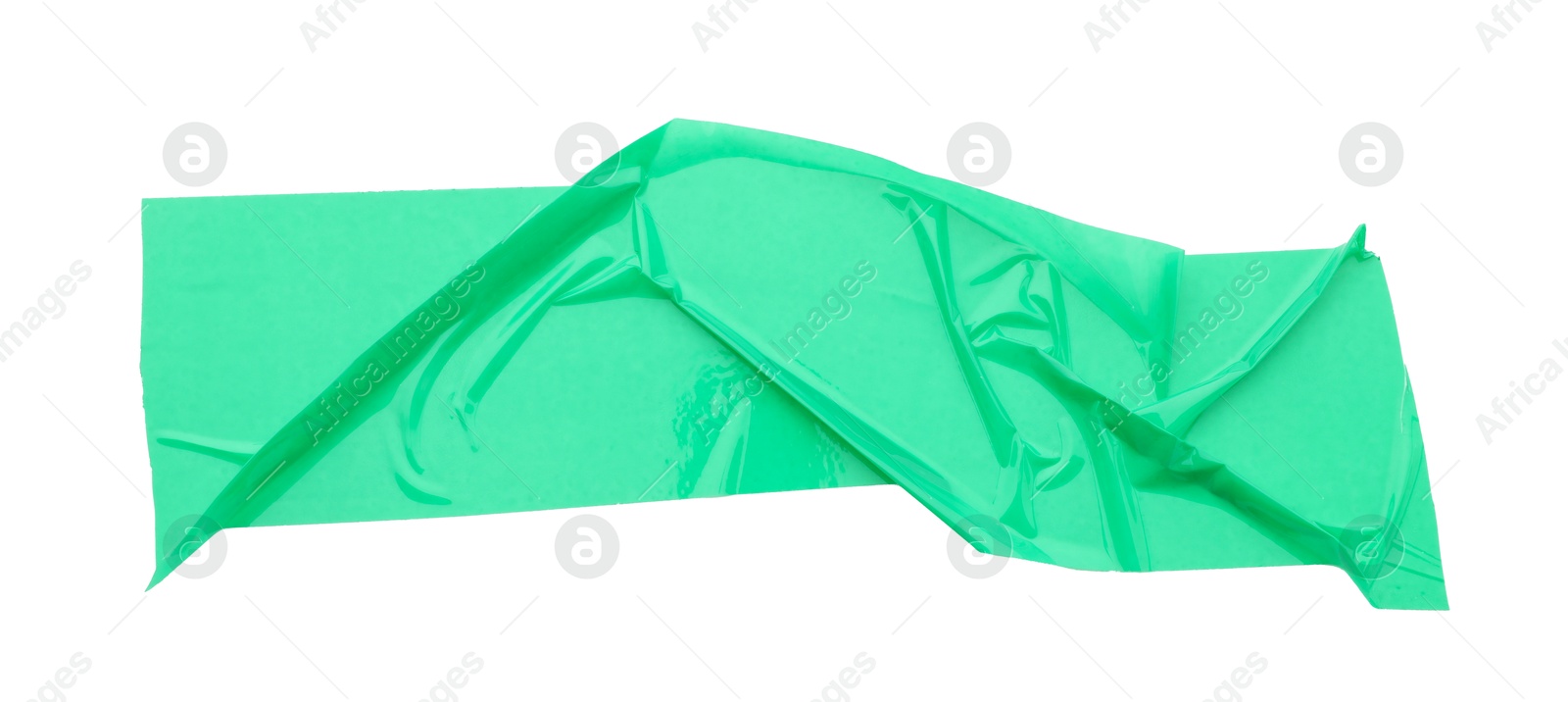 Photo of Strip of green adhesive tape isolated on white, top view