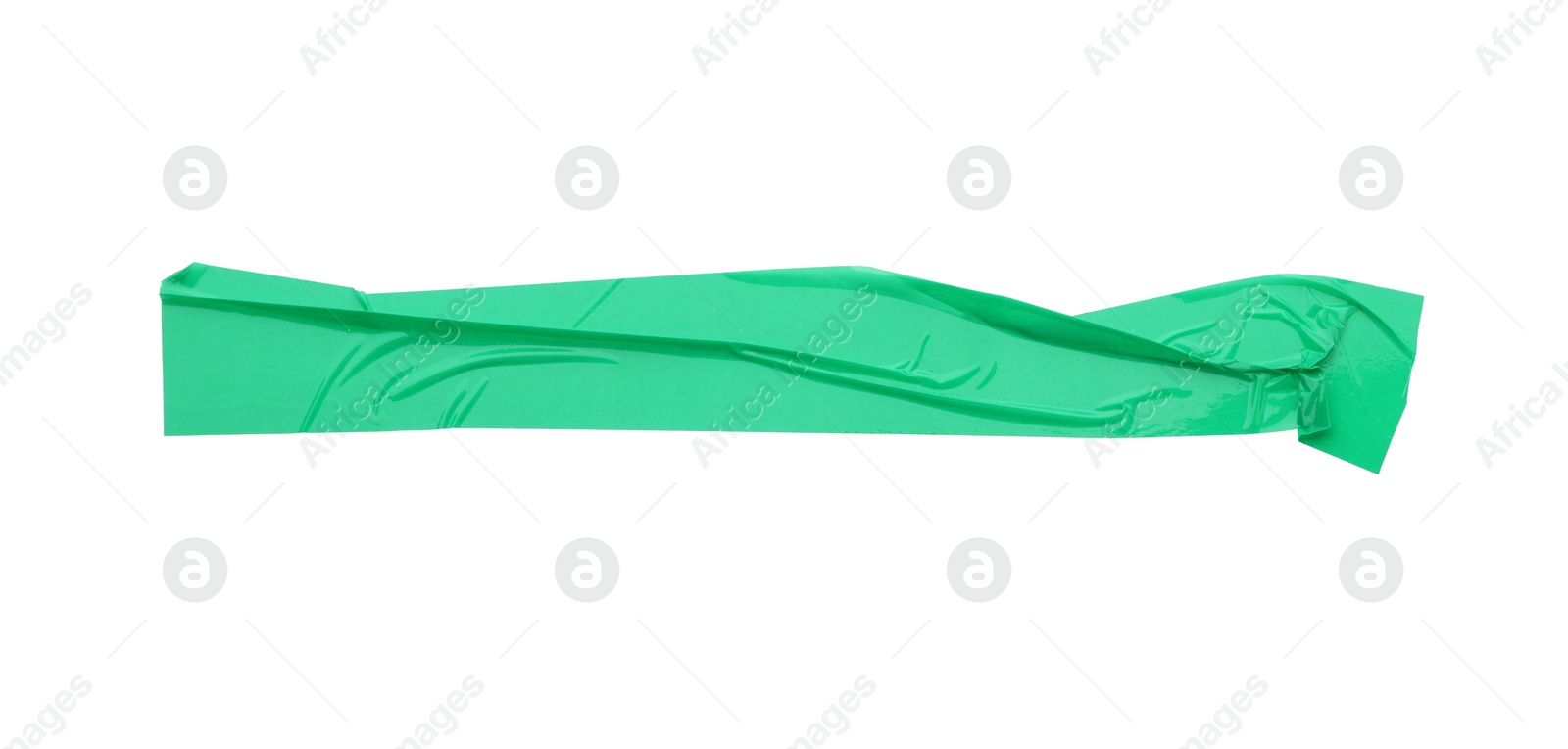 Photo of Strip of green adhesive tape isolated on white, top view