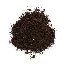 Photo of Pile of fresh soil isolated on white, top view