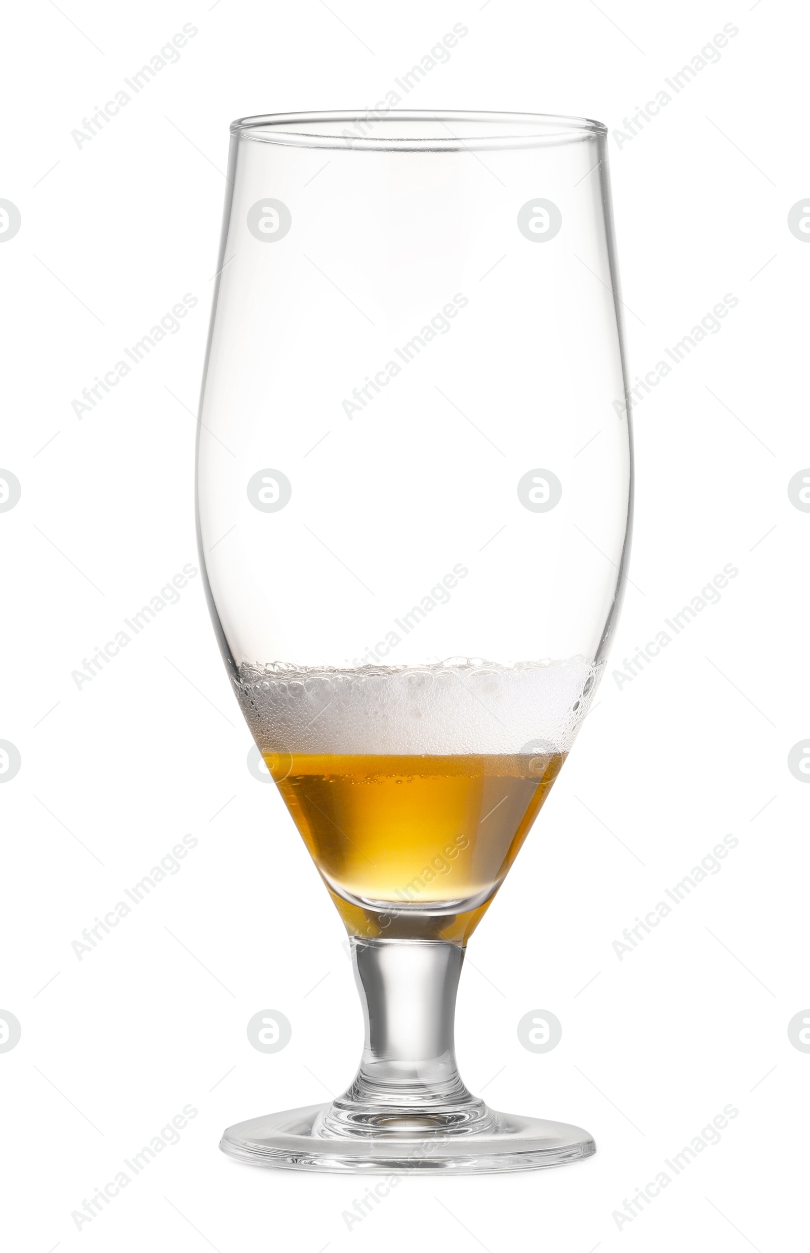 Photo of Almost empty glass of beer isolated on white