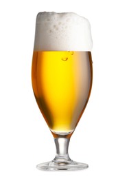 Photo of Glass of fresh beer with foam isolated on white