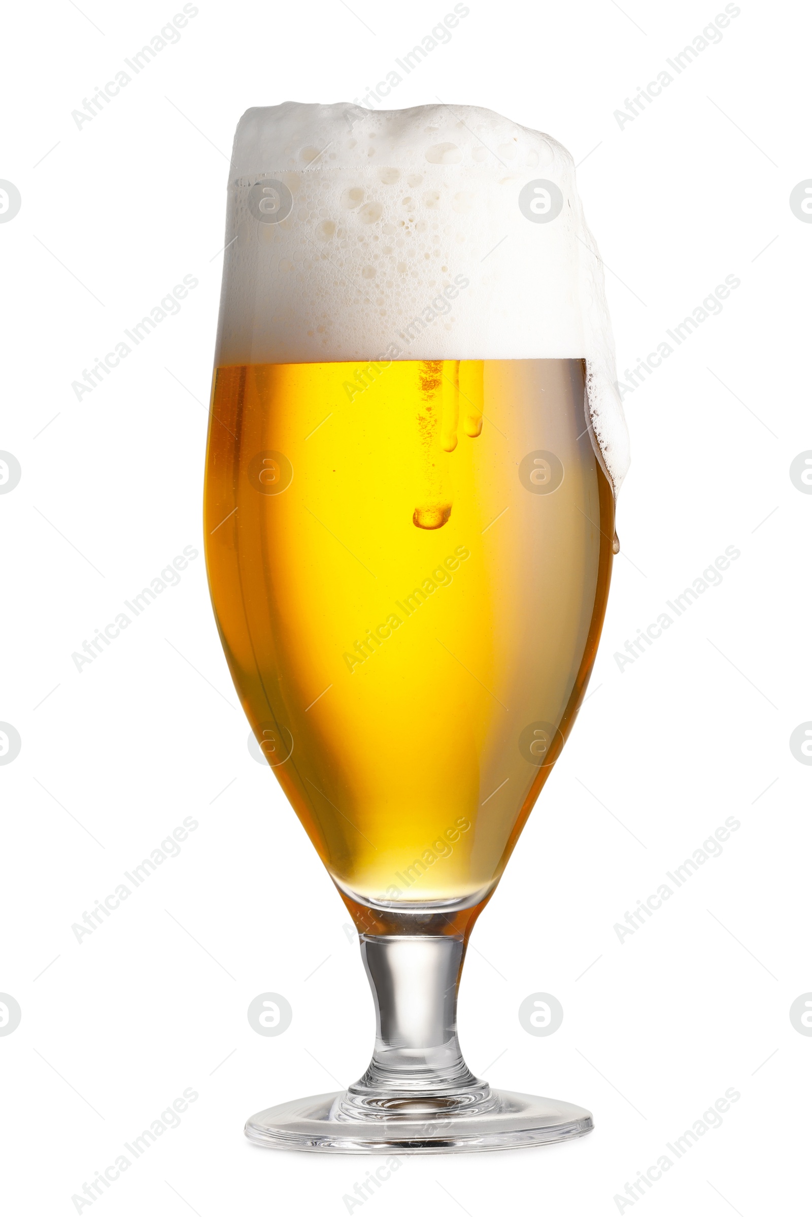 Photo of Glass of fresh beer with foam isolated on white