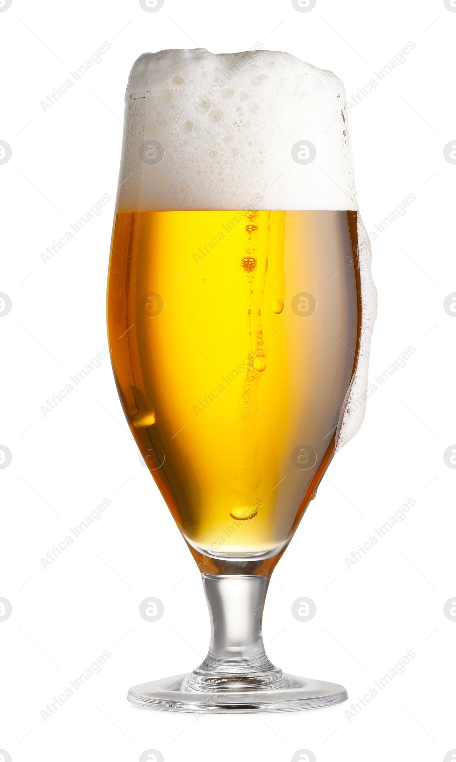 Photo of Glass of fresh beer with foam isolated on white