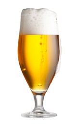 Photo of Glass of fresh beer with foam isolated on white