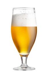 Photo of Glass of fresh beer with foam isolated on white