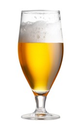 Glass of fresh beer with foam isolated on white