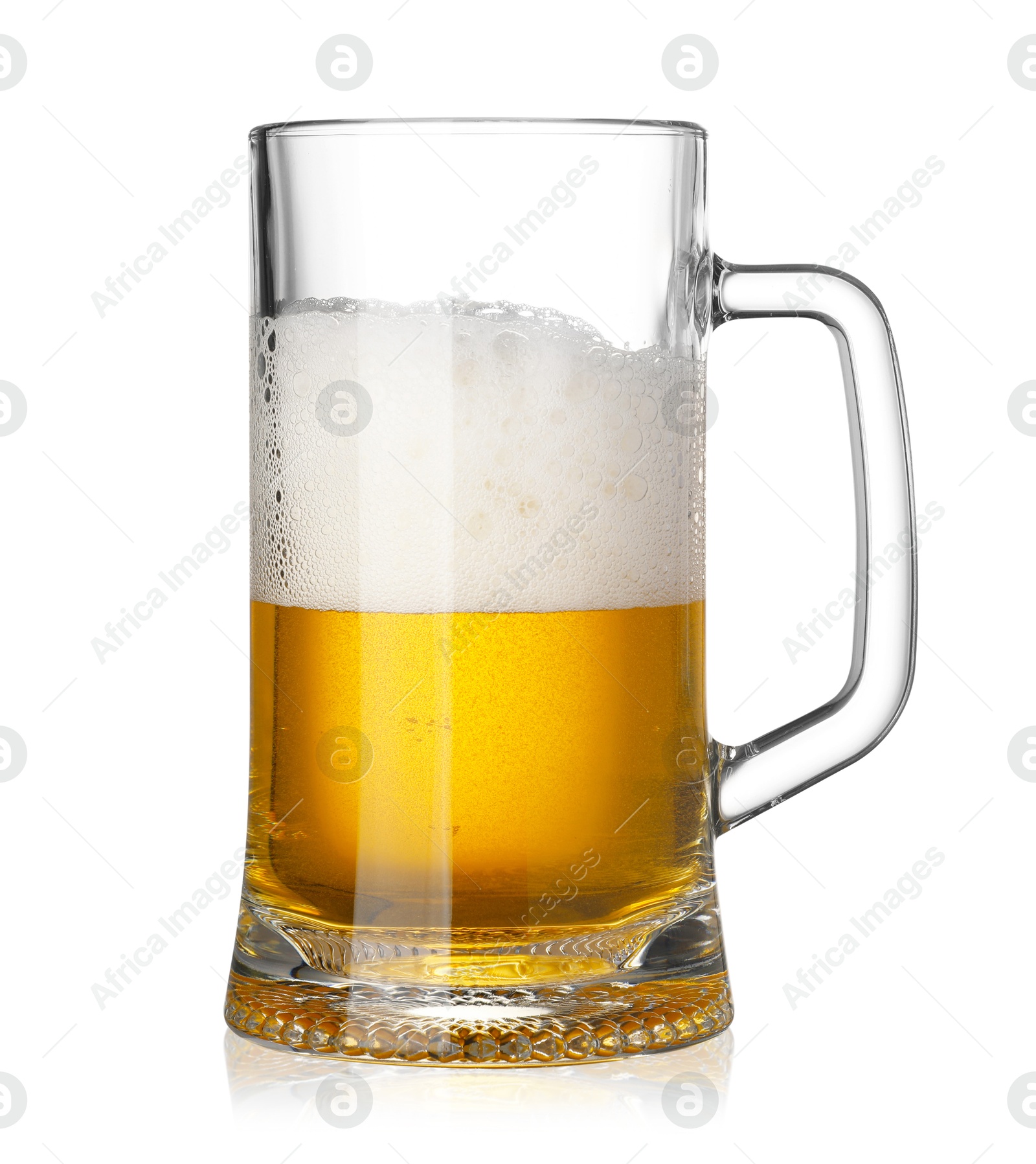 Photo of Glass mug of fresh beer with foam isolated on white