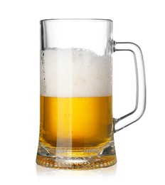 Photo of Glass mug of fresh beer with foam isolated on white