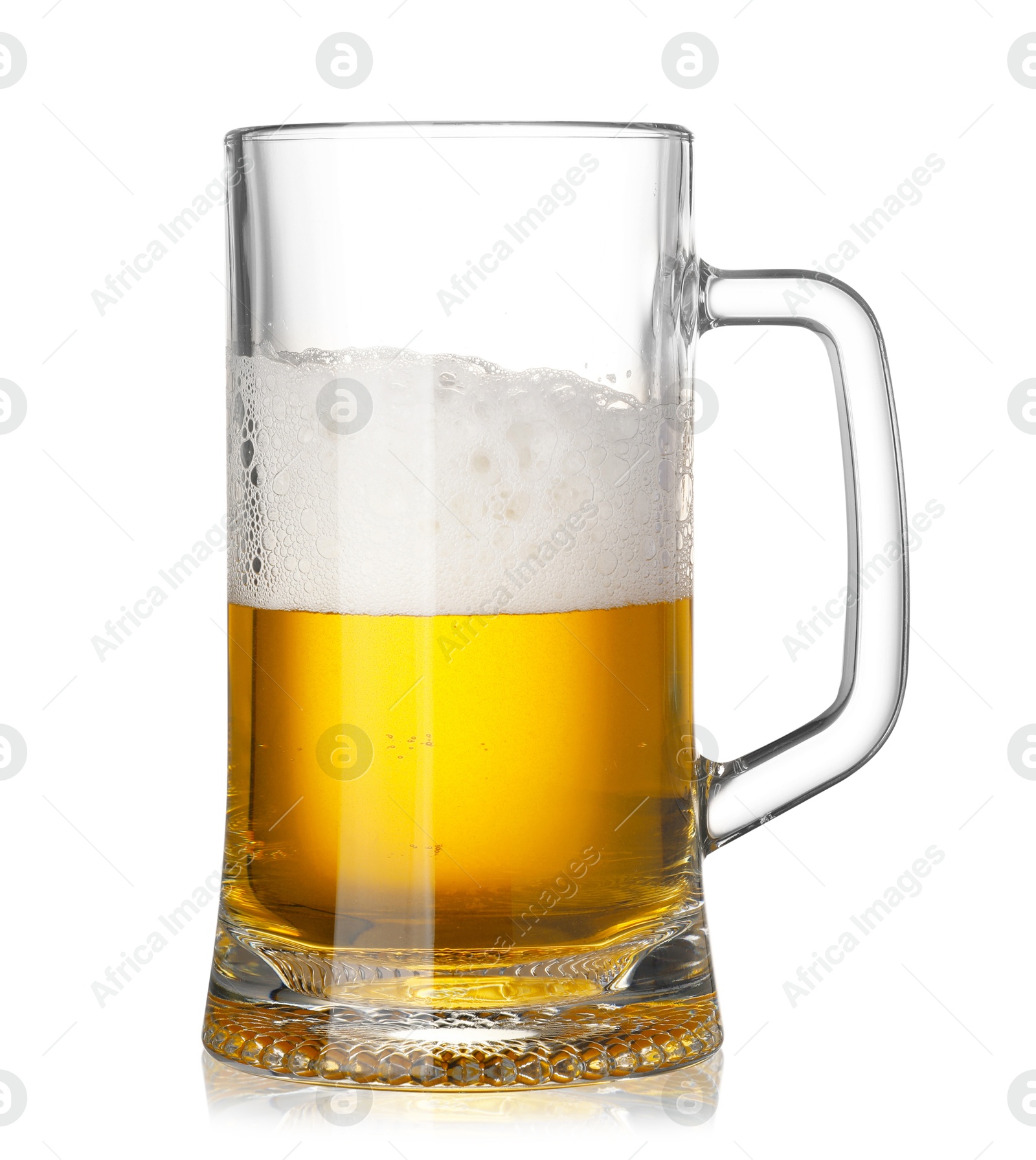 Photo of Glass mug of fresh beer with foam isolated on white