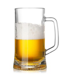 Photo of Glass mug of fresh beer with foam isolated on white