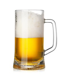 Photo of Glass mug of fresh beer with foam isolated on white