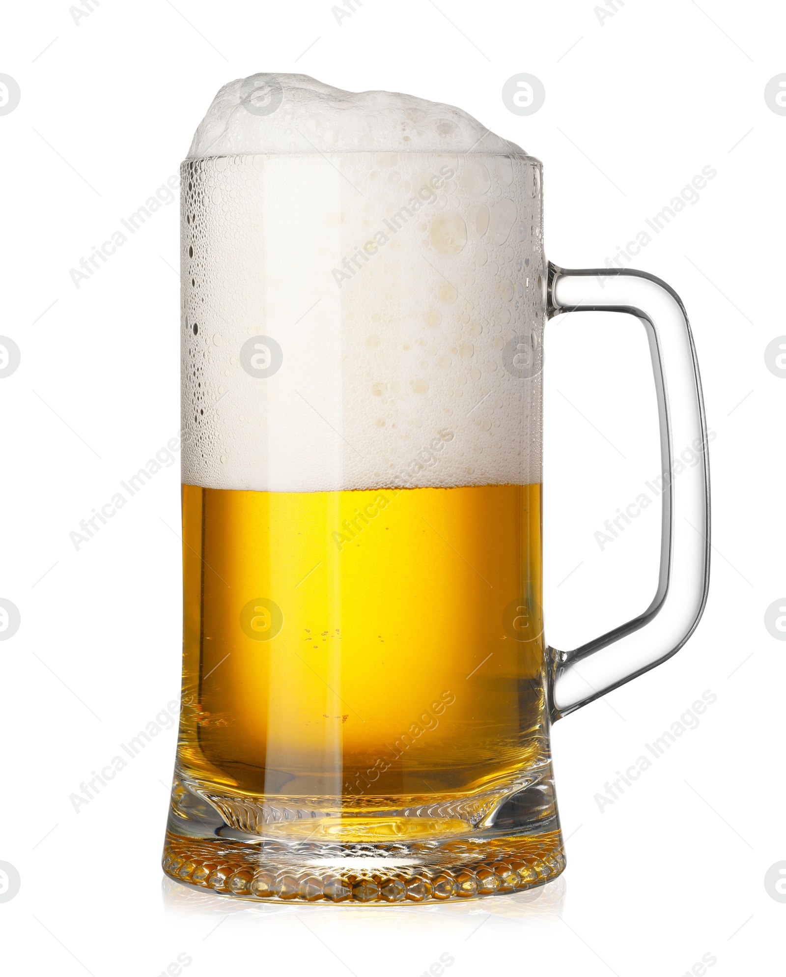 Photo of Glass mug of fresh beer with foam isolated on white