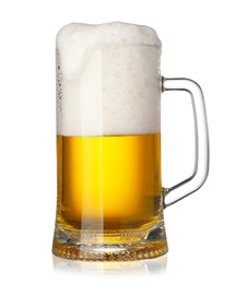 Photo of Glass mug of fresh beer with foam isolated on white