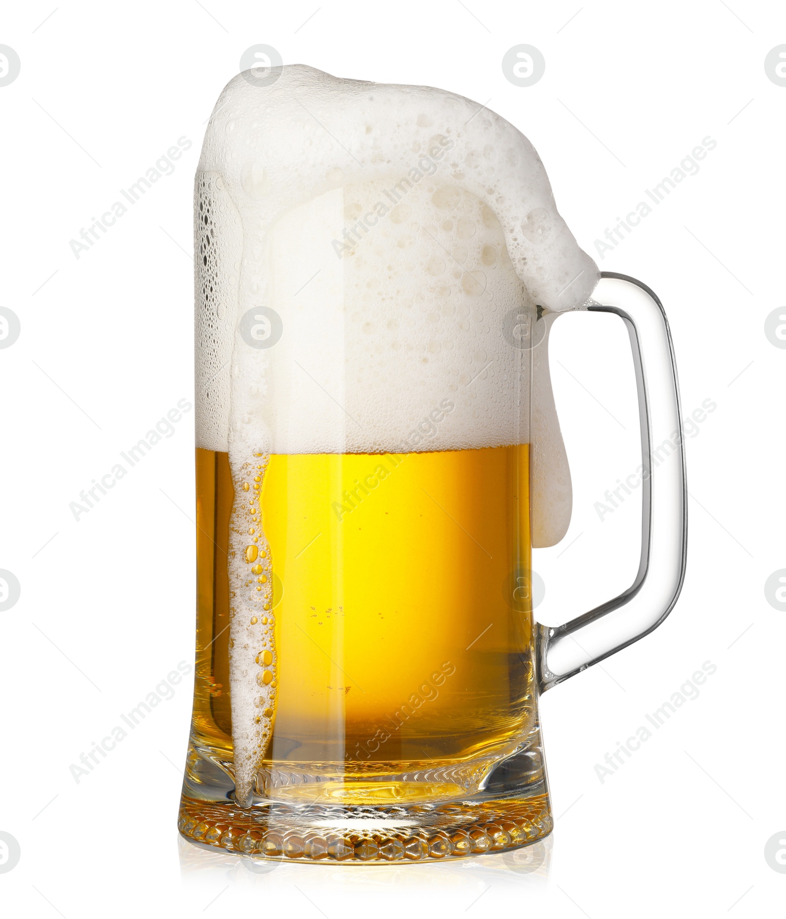 Photo of Glass mug of fresh beer with foam isolated on white