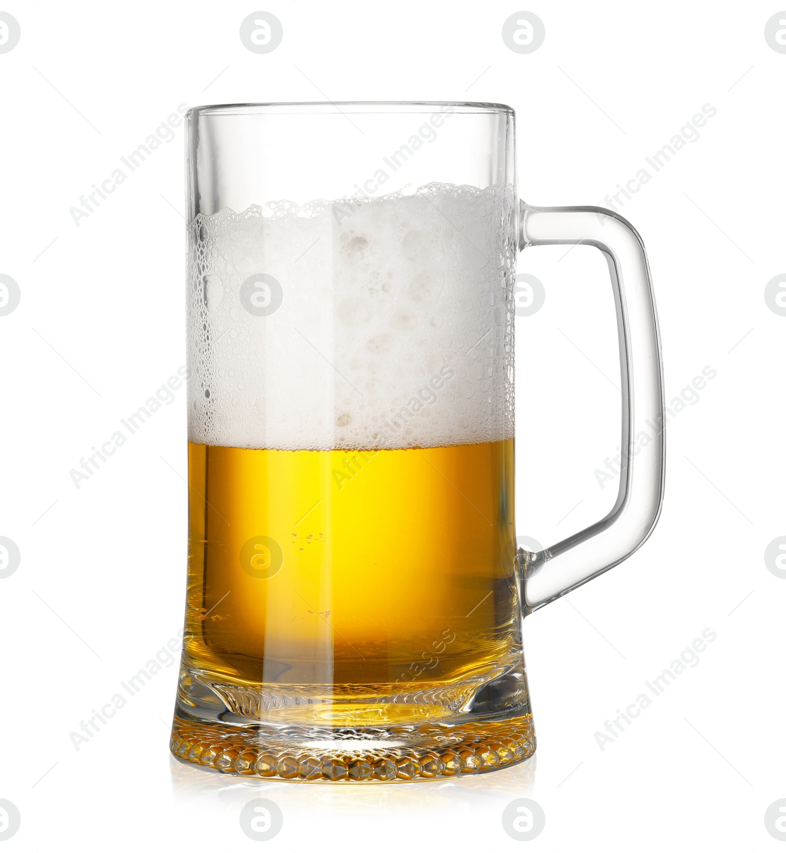 Photo of Glass mug of fresh beer with foam isolated on white