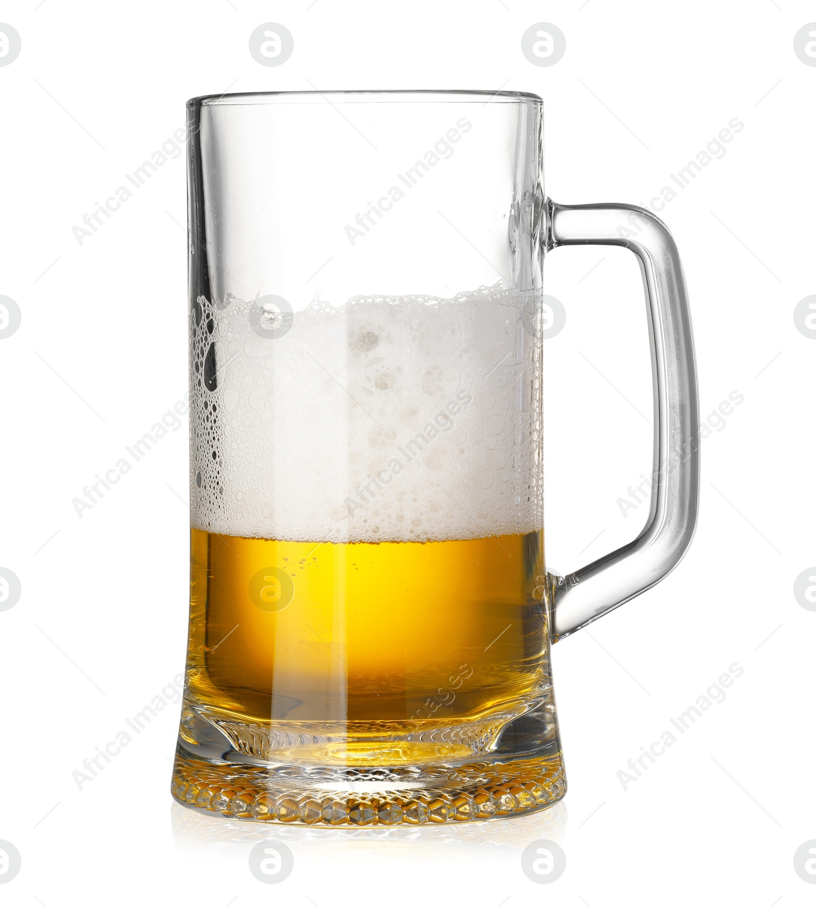 Photo of Glass mug of fresh beer with foam isolated on white