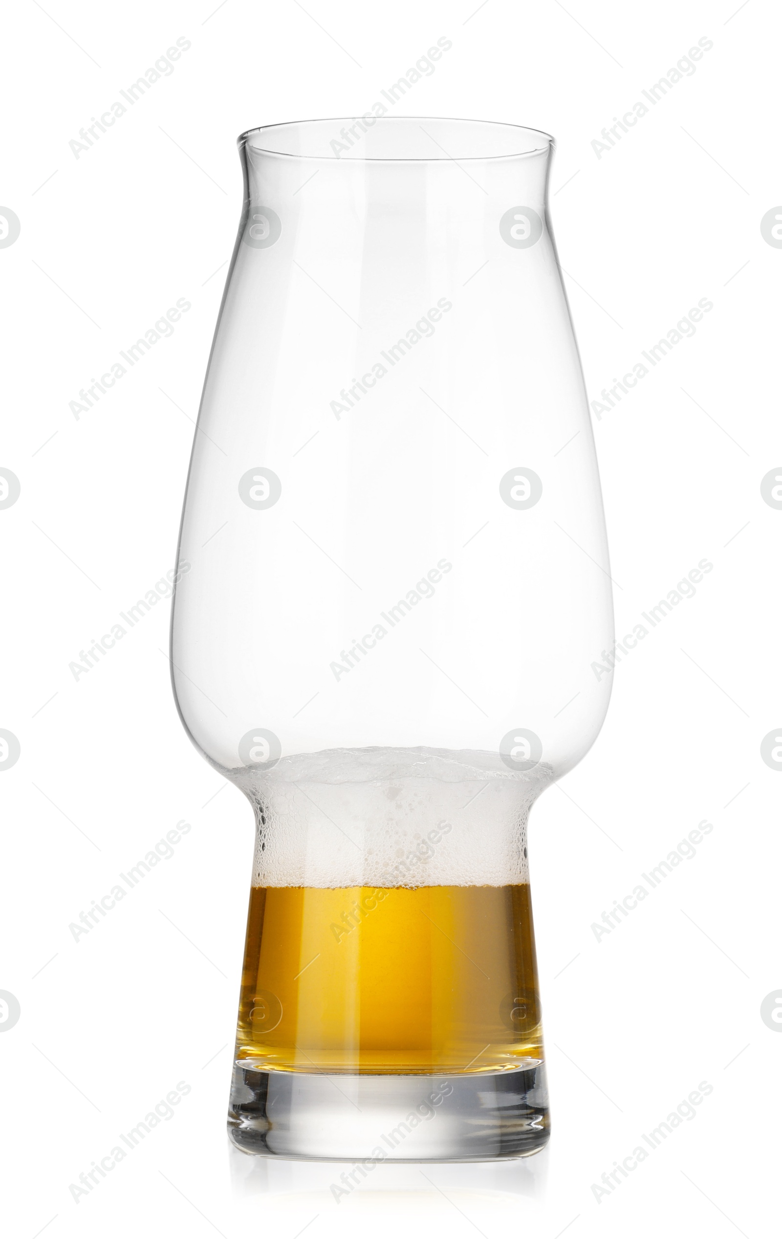 Photo of Almost empty glass of beer isolated on white