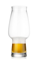 Almost empty glass of beer isolated on white