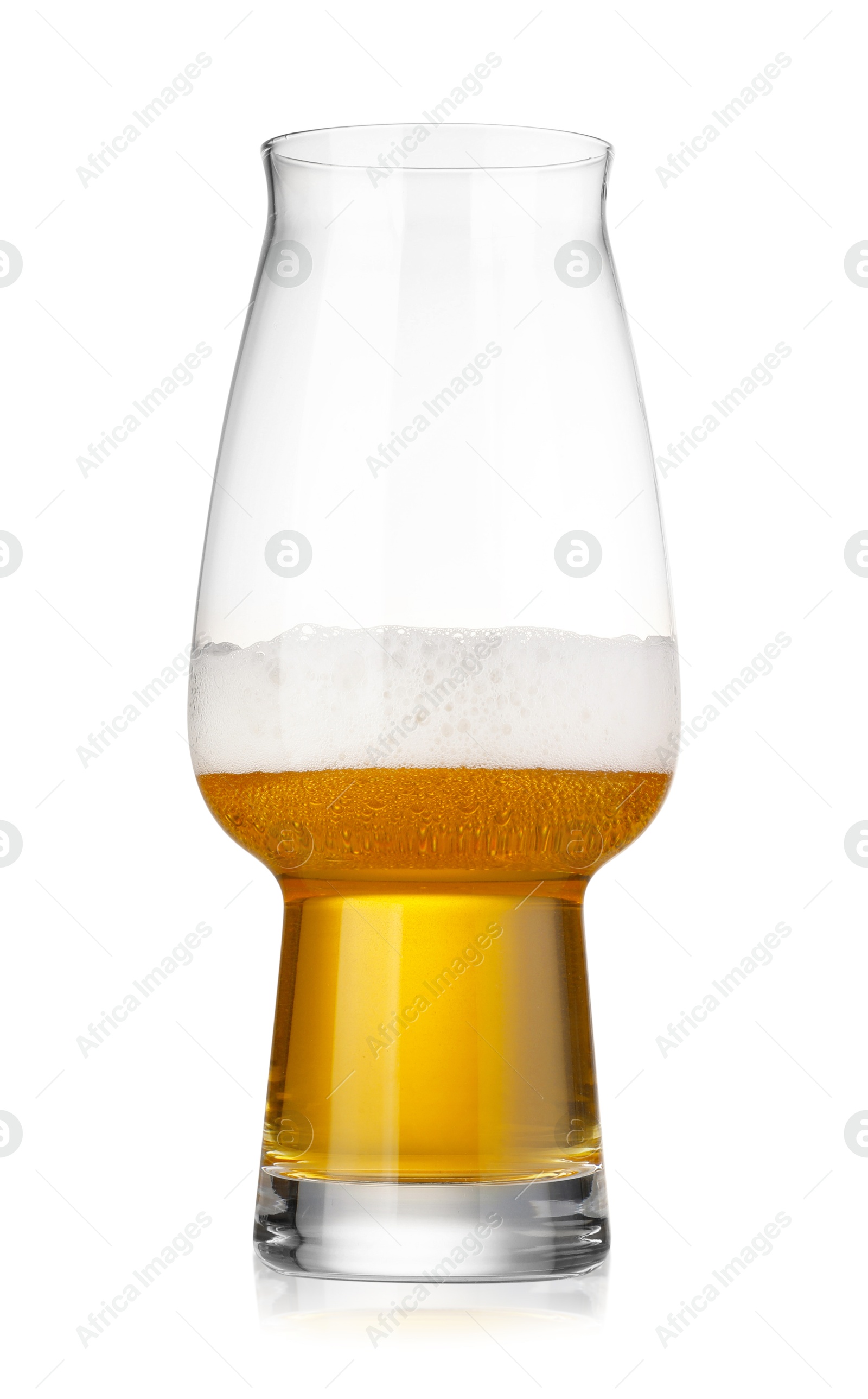 Photo of Almost empty glass of beer isolated on white