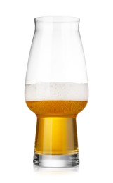 Almost empty glass of beer isolated on white