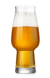 Glass of fresh beer with foam isolated on white