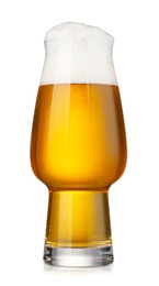 Glass of fresh beer with foam isolated on white