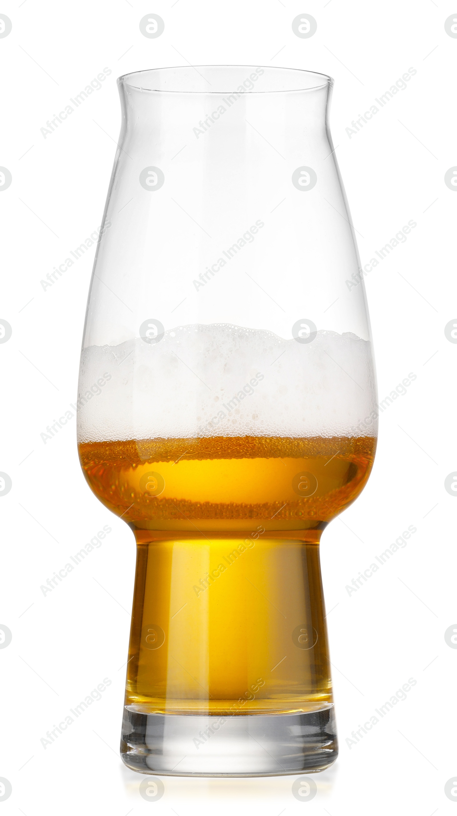 Photo of Almost empty glass of beer isolated on white