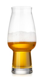 Photo of Almost empty glass of beer isolated on white