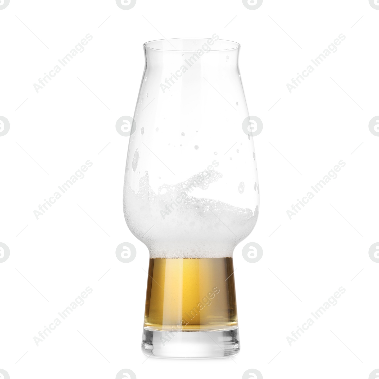 Photo of Almost empty glass of beer isolated on white