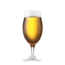 Photo of Glass of fresh beer with foam isolated on white