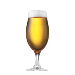 Photo of Glass of fresh beer with foam isolated on white