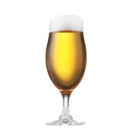 Photo of Glass of fresh beer with foam isolated on white