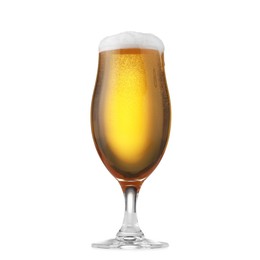 Glass of fresh beer with foam isolated on white