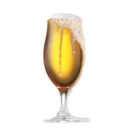 Photo of Glass of fresh beer with foam isolated on white